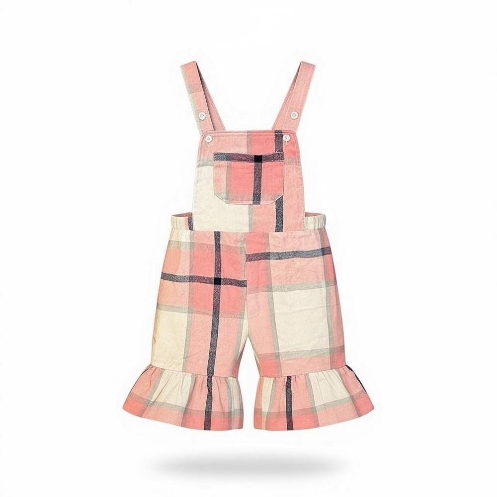 Toddler Pink Plaid Ruffle Overalls • Girls 4Y • Adjustable Straps • (Runs Small)
